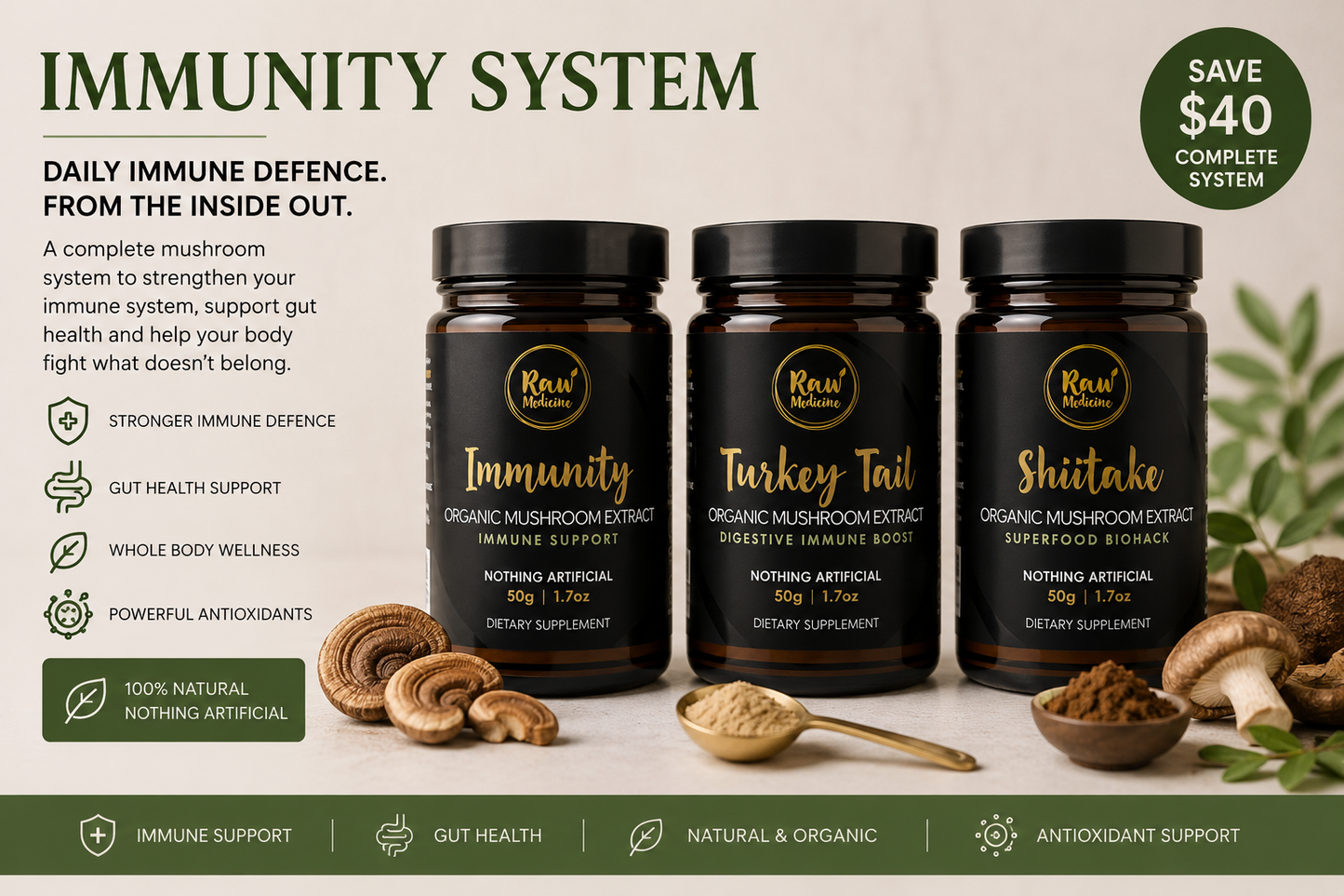 Immunity System - Immunity, Turkey Tail and Shiitake mushroom extracts for daily immune defence