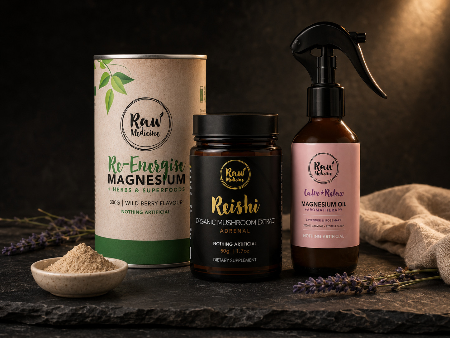 Sleep System Bundle — Re-Energise Magnesium, Reishi and Calm & Relax Magnesium Oil